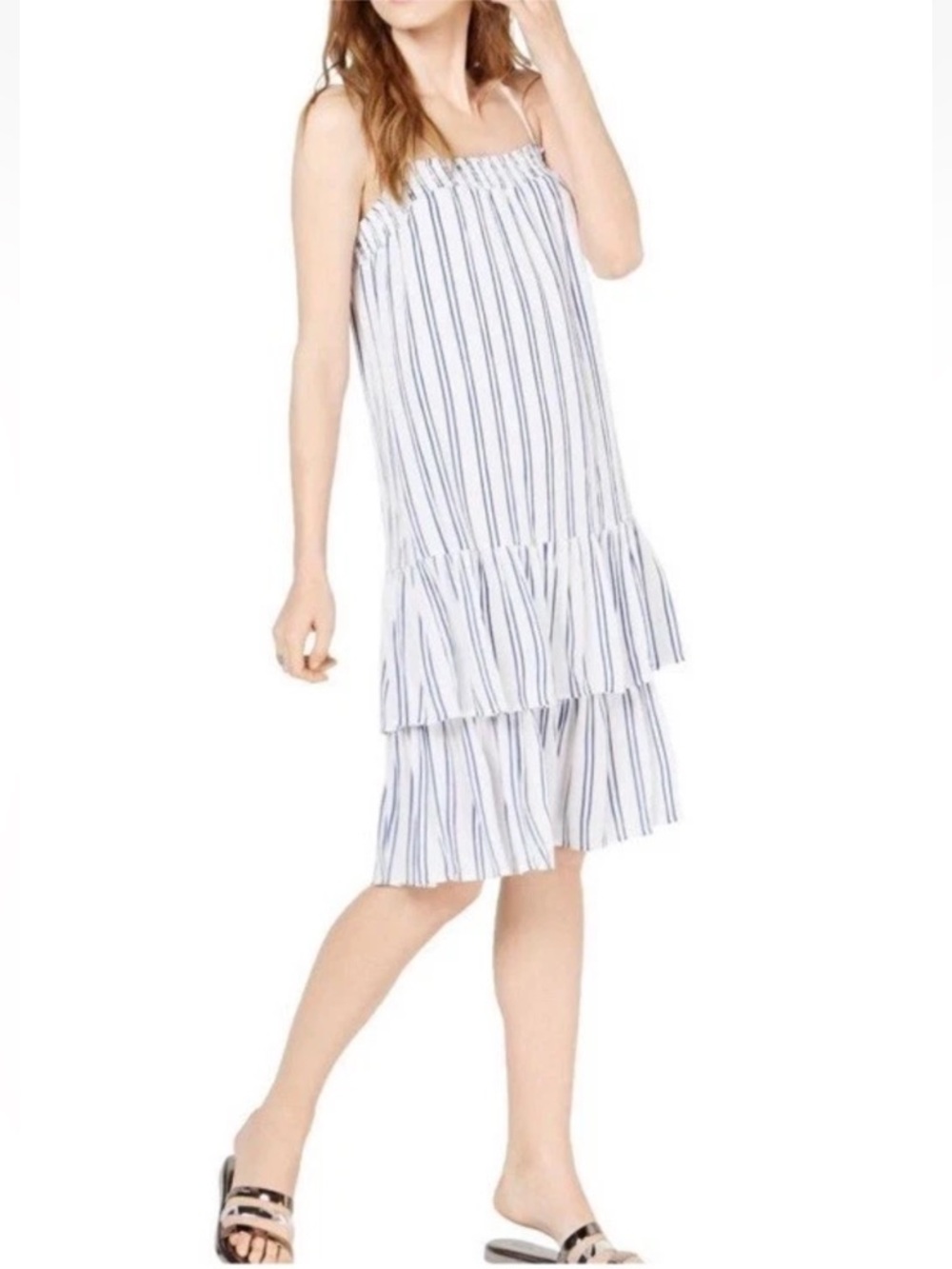 Michael Kors Blue & White Striped Tiered Sundress Petite P NWOT